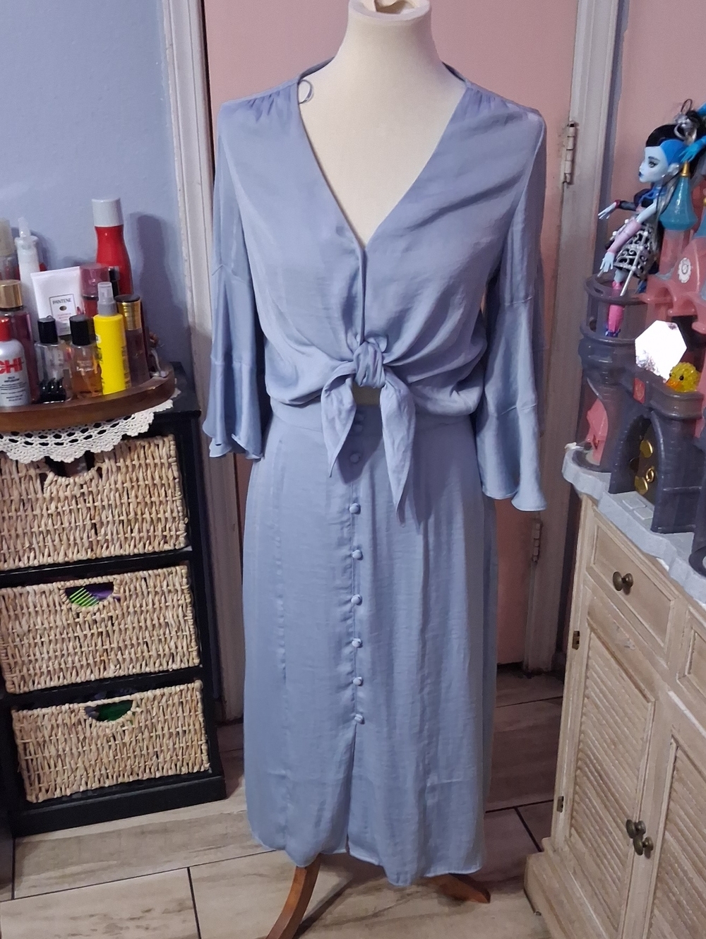 LC Lauren Conrad Dusty Blue Tie-Front Two Piece Set
